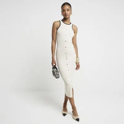 Cream ribbed taped bodycon midi dress sold by River Island