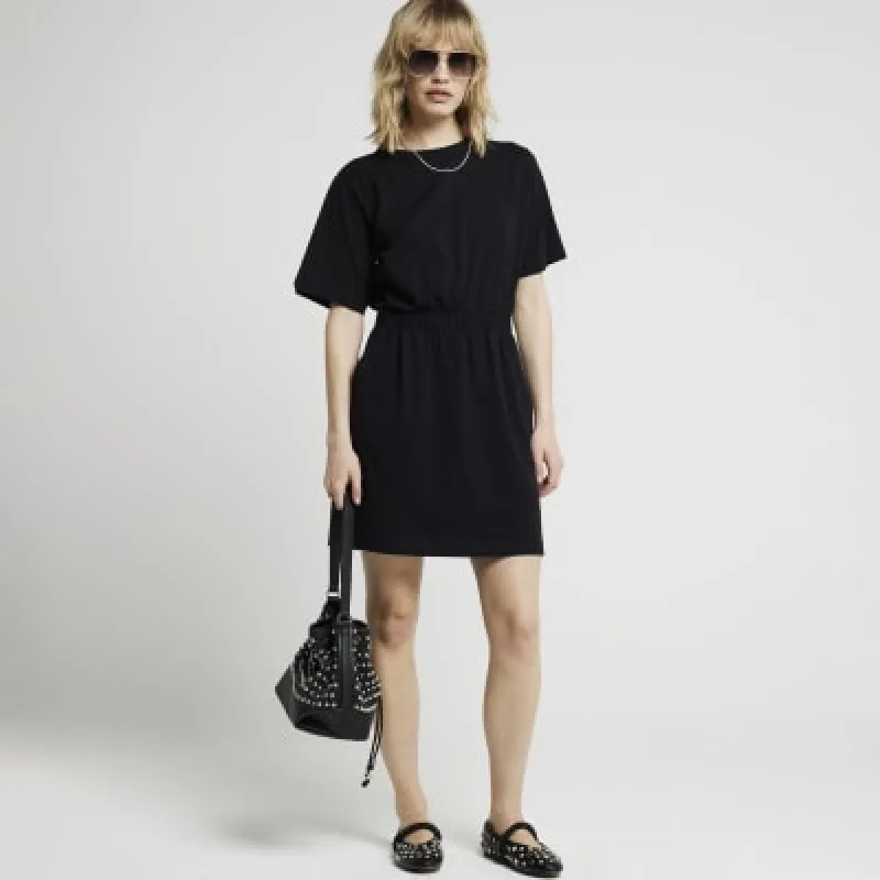 Black elasticated waist t-shirt mini dress sold by River Island