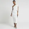 White one shoulder bow bodycon midi dress sold by River Island
