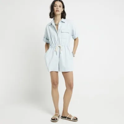 Blue Denim Short Sleeve Playsuit sold by River Island