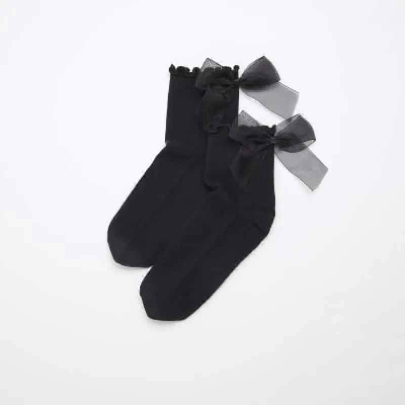 Black Bow Frill Ankle Socks sold by River Island