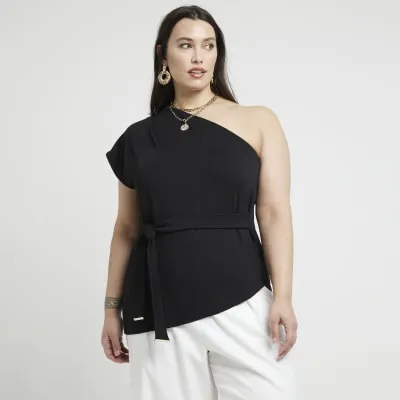 Plus Black Belted Asymmetric Top sold by River Island