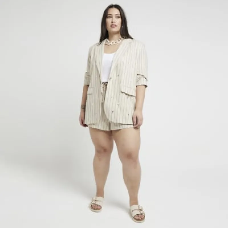 Plus cream stripe embellished blazer sold by River Island
