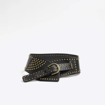 Black Studded Wide Belt sold by River Island
