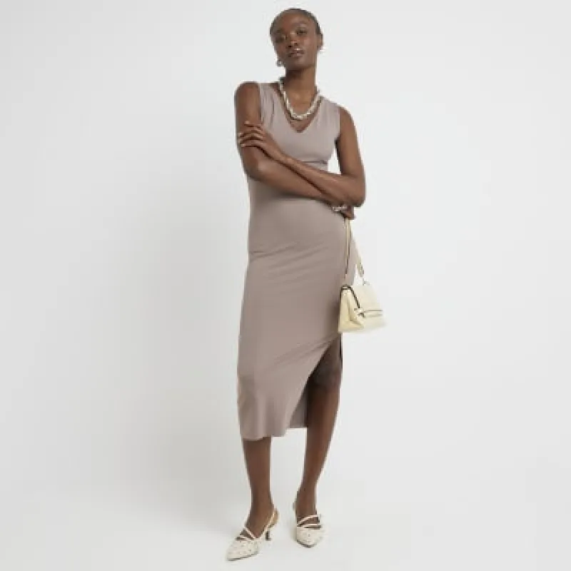 Brown V neck bodycon midi dress sold by River Island