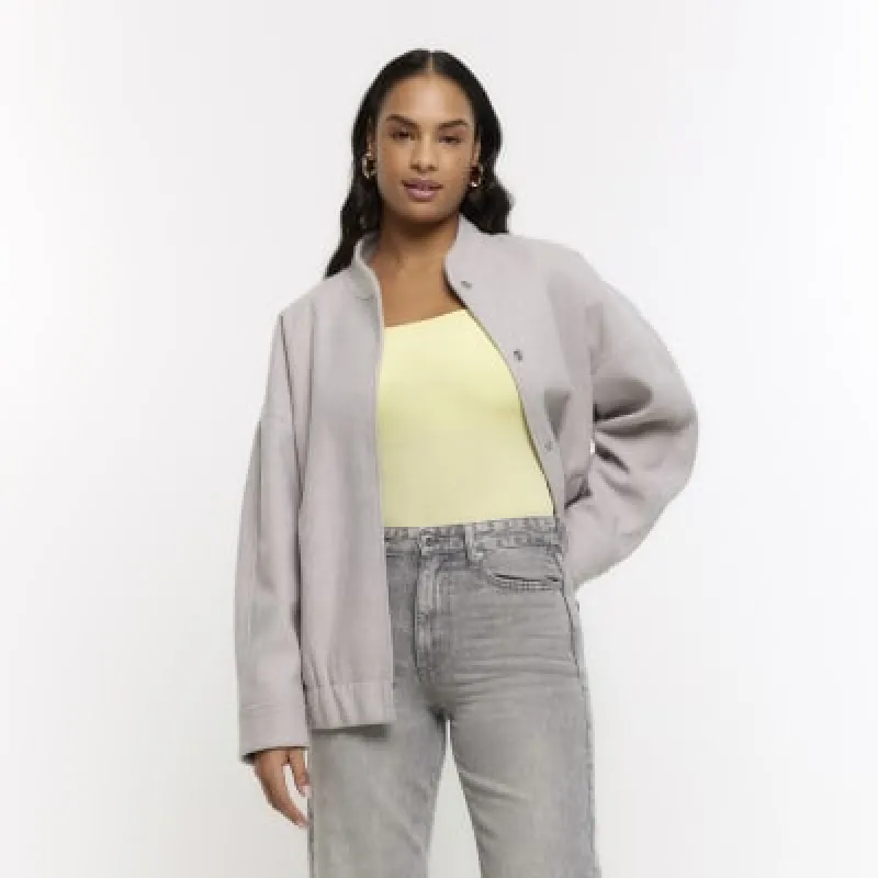 Grey button up bomber jacket sold by River Island