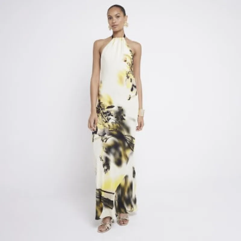 Yellow floral halter neck slip maxi dress sold by River Island