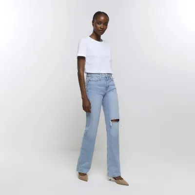 Blue high waist stove pipe straight leg jeans sold by River Island