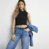 Black rib high neck tank top sold by River Island