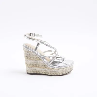 Silver strappy wedge espadrille sandals sold by River Island