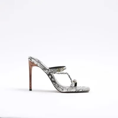 Grey animal print strappy heeled sandals sold by River Island