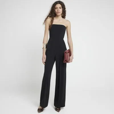 Black Bandeau Wide Leg Jumpsuit sold by River Island