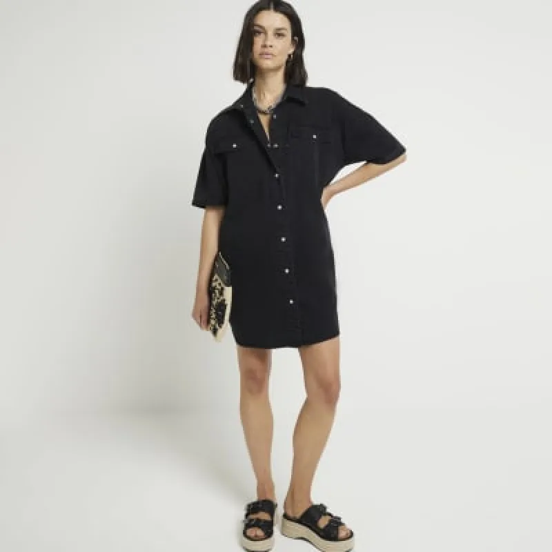 Black Denim Mini Shirt Dress sold by River Island