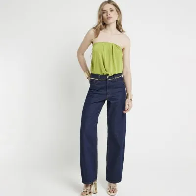 Green Drape Bandeau Bodysuit sold by River Island