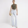 Khaki mesh ruched top sold by River Island