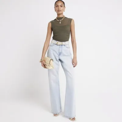 Khaki mesh ruched top sold by River Island