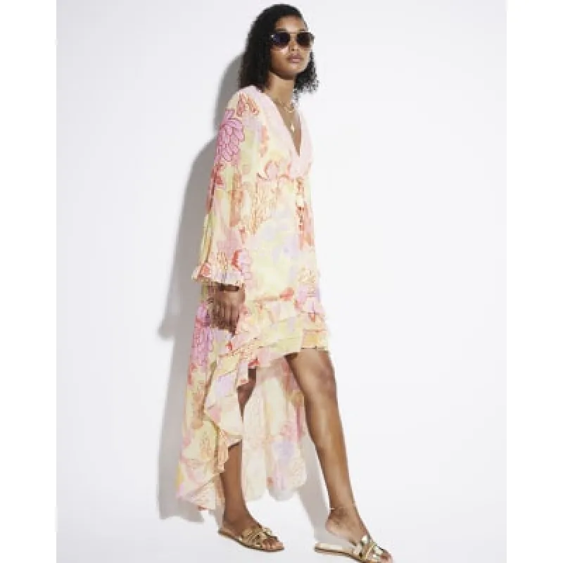 Yellow floral plunge beach maxi dress sold by River Island