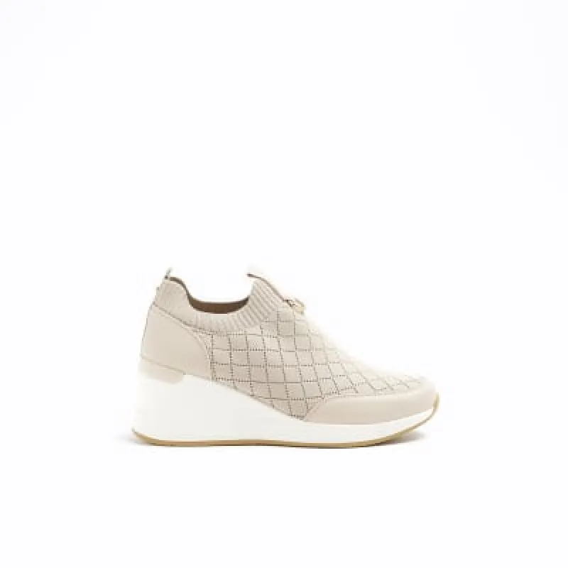 Pink Quilted Wedge Trainers sold by River Island