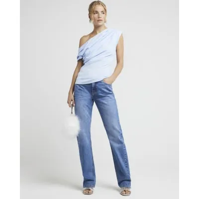 Blue Off Shoulder Drape Top sold by River Island