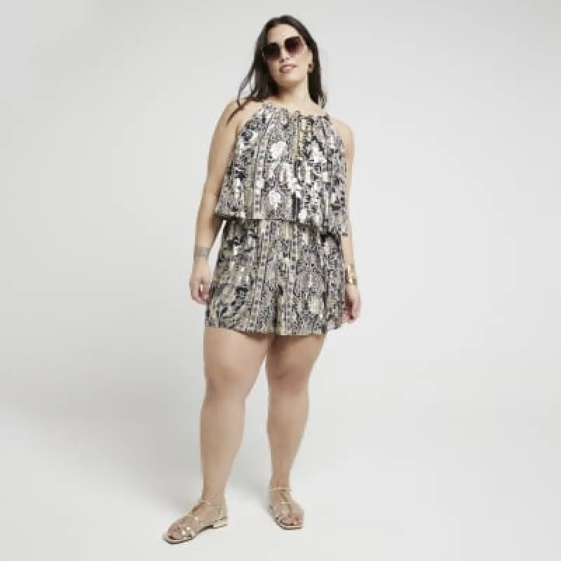 Plus black glitter floral playsuit sold by River Island