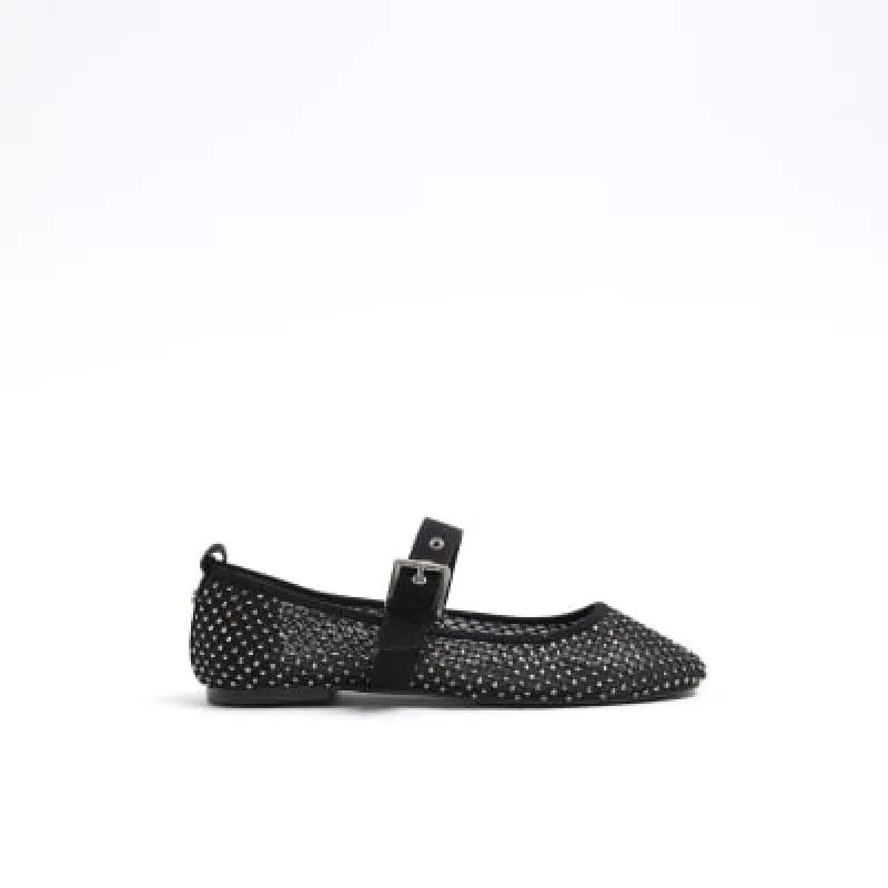 Black mesh studded mary jane ballet pumps sold by River Island