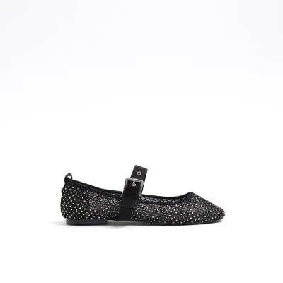 Black mesh studded mary jane ballet pumps sold by River Island