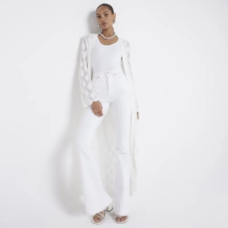White High Waisted Tummy Hold Flared Jeans made by River Island