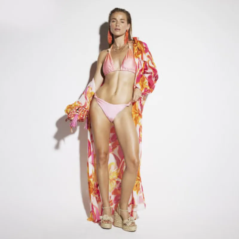Pink floral belted beach midi shirt dress sold by River Island