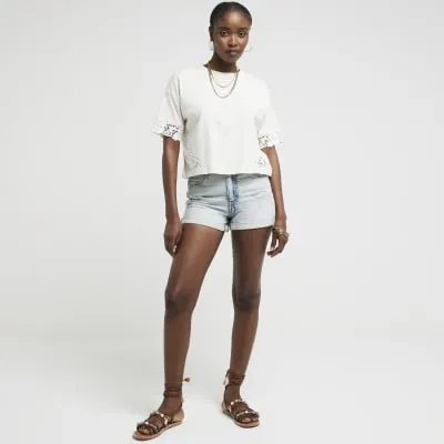 Beige lace panel t-shirt sold by River Island