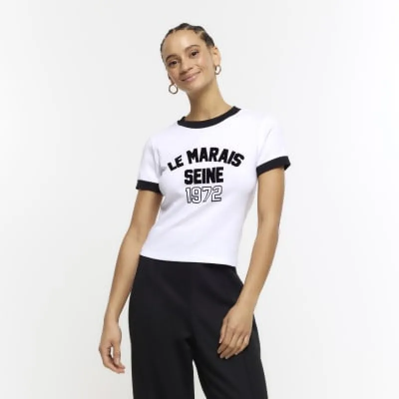 White graphic crop t-shirt sold by River Island