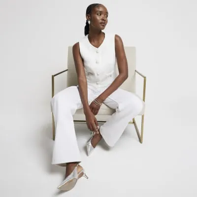 White Boucle Fringe Waistcoat sold by River Island