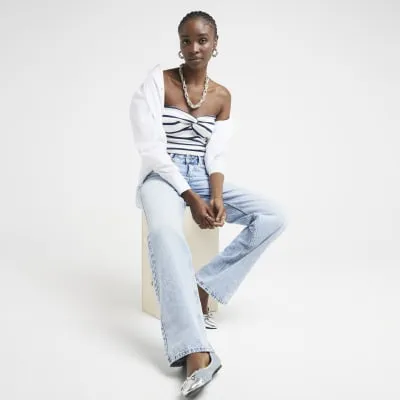 White Stripe Knot Front Bandeau Top sold by River Island