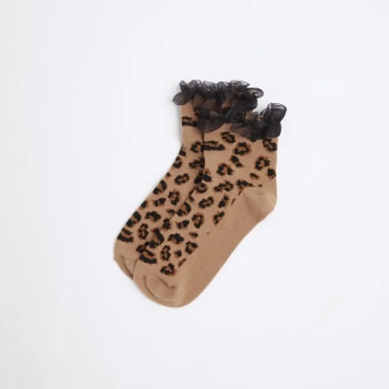 Beige leopard print frill socks made by River Island