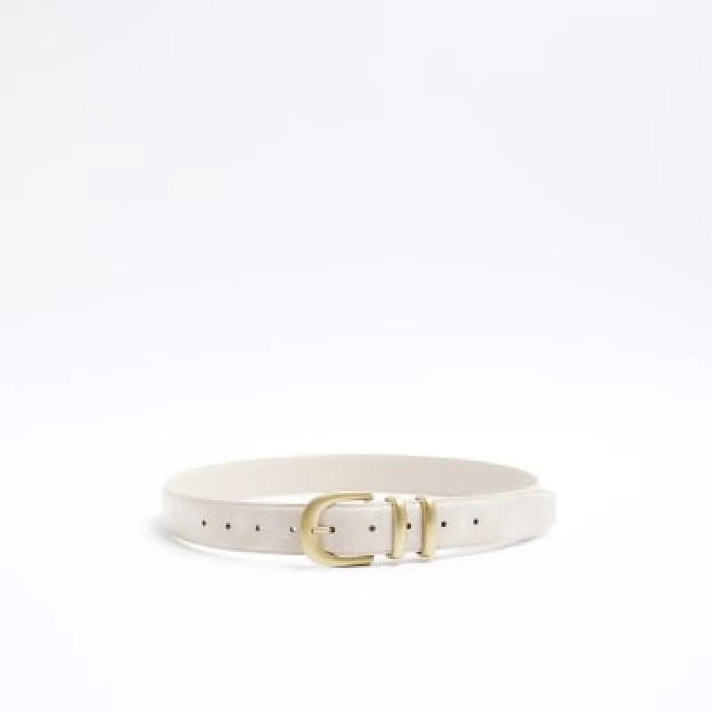 Cream double buckle belt sold by River Island