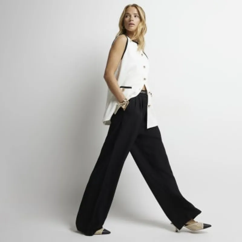 Black High Waisted  Wide Leg Trousers sold by River Island