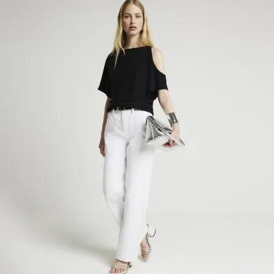 Black ruched cut out sleeve top sold by River Island