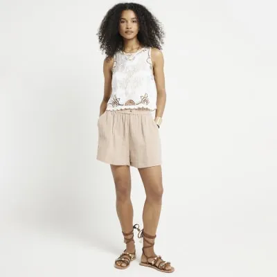 White Broderie Cut Out Tank Top sold by River Island