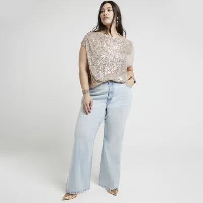 Plus gold sequin off shoulder top sold by River Island