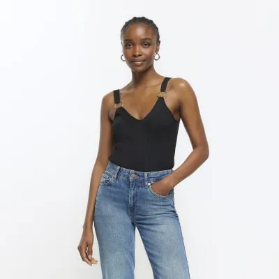 Black Ribbed Knit Vest sold by River Island