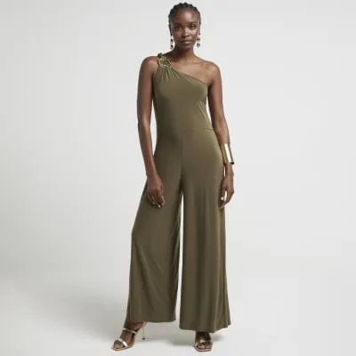 Green one shoulder hardware detail jumpsuit sold by River Island