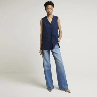 Navy Oversized Longline Waistcoat sold by River Island