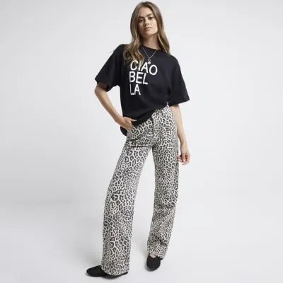 Black Graphic Ciao Bella Oversized T-shirt sold by River Island