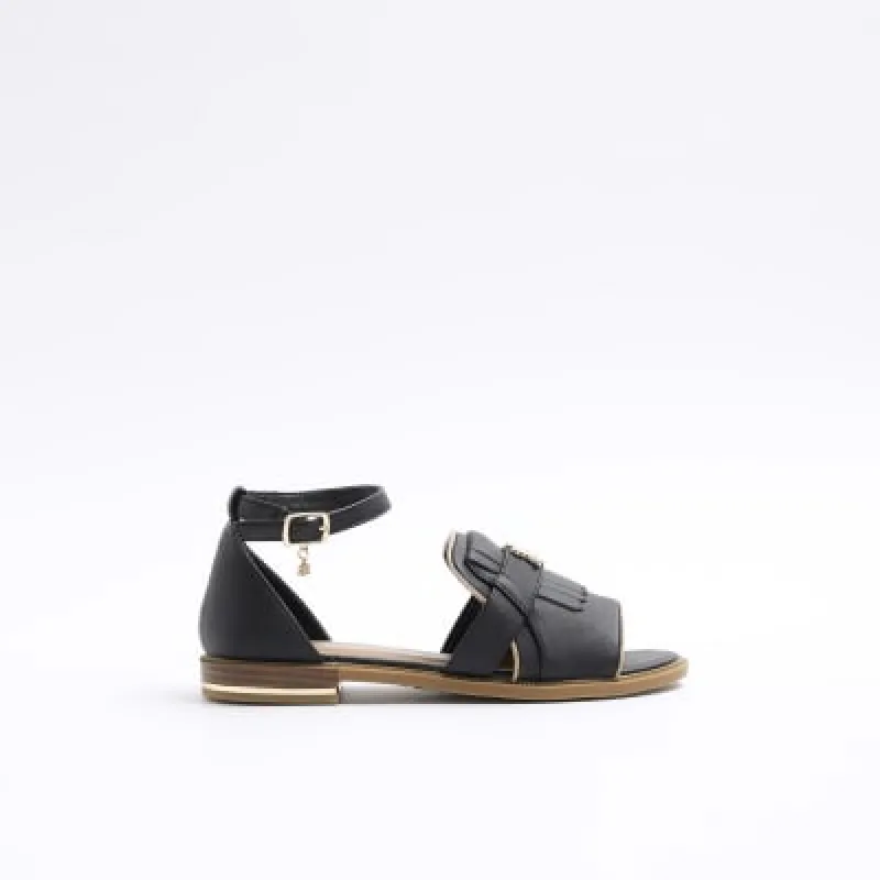Black peep toe flat sandals sold by River Island