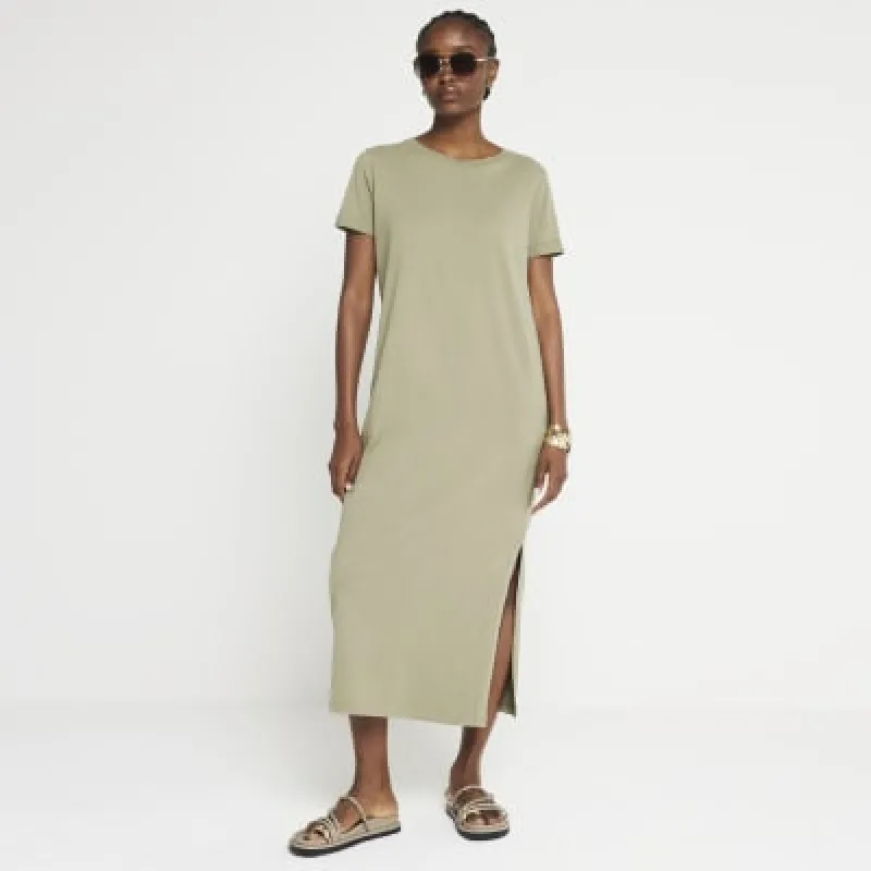 Khaki t-shirt midi dress sold by River Island