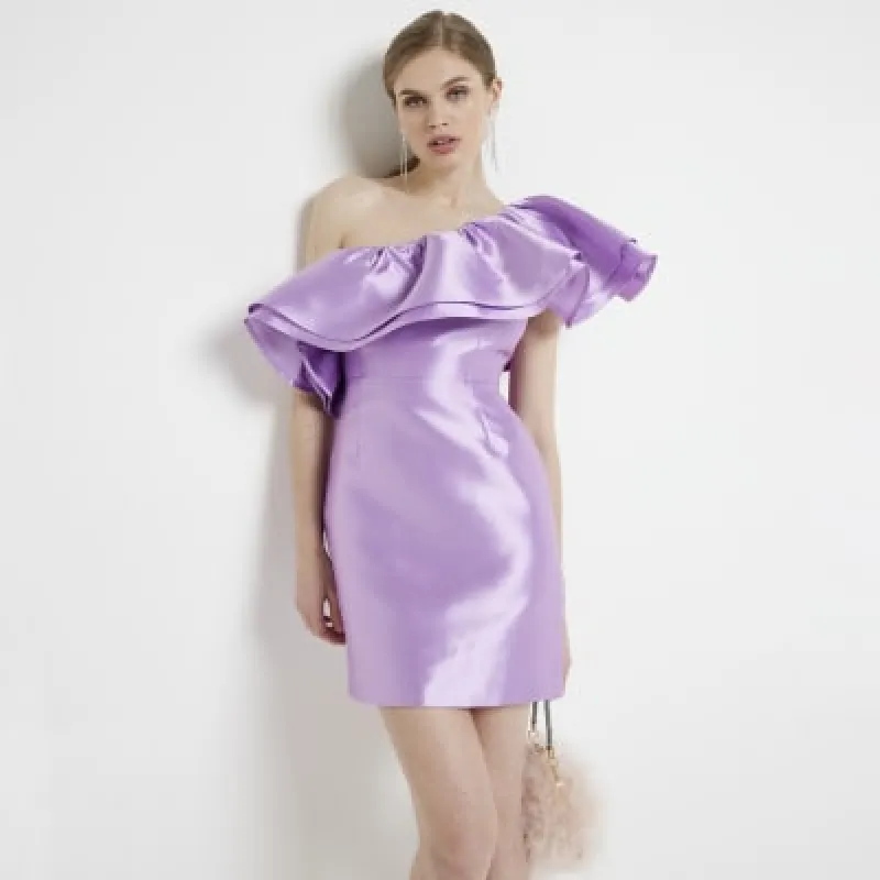 Purple frill asymmetric bodycon mini dress sold by River Island