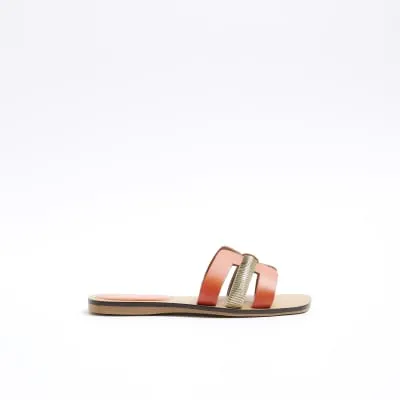 Orange leather flat sandals sold by River Island