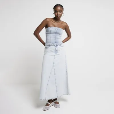 Blue denim maxi skirt sold by River Island