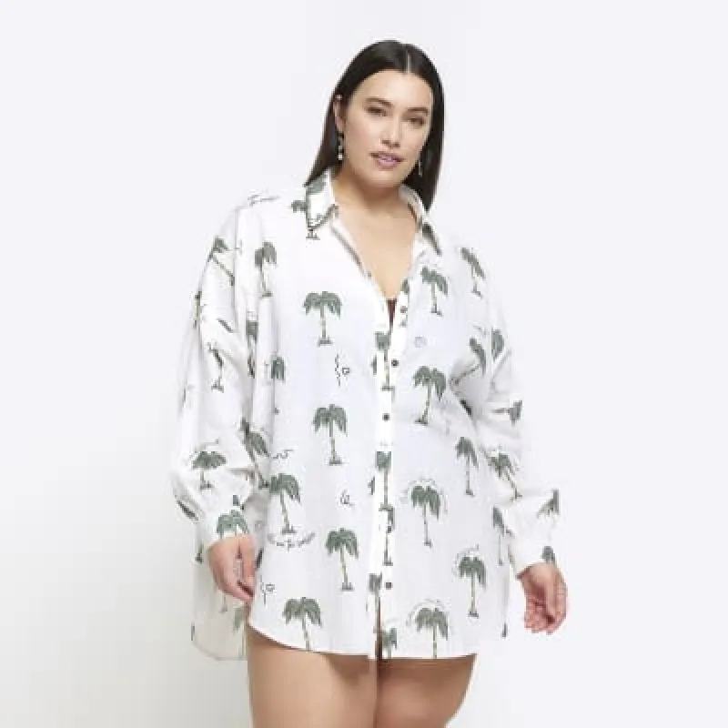 Plus white palm tree beach shirt sold by River Island