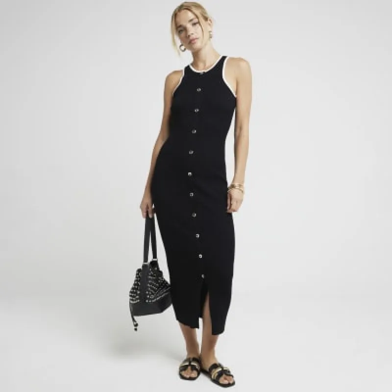 Black ribbed taped bodycon midi dress sold by River Island