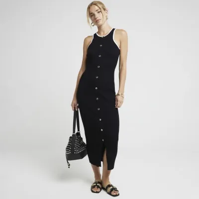 Black ribbed taped bodycon midi dress sold by River Island